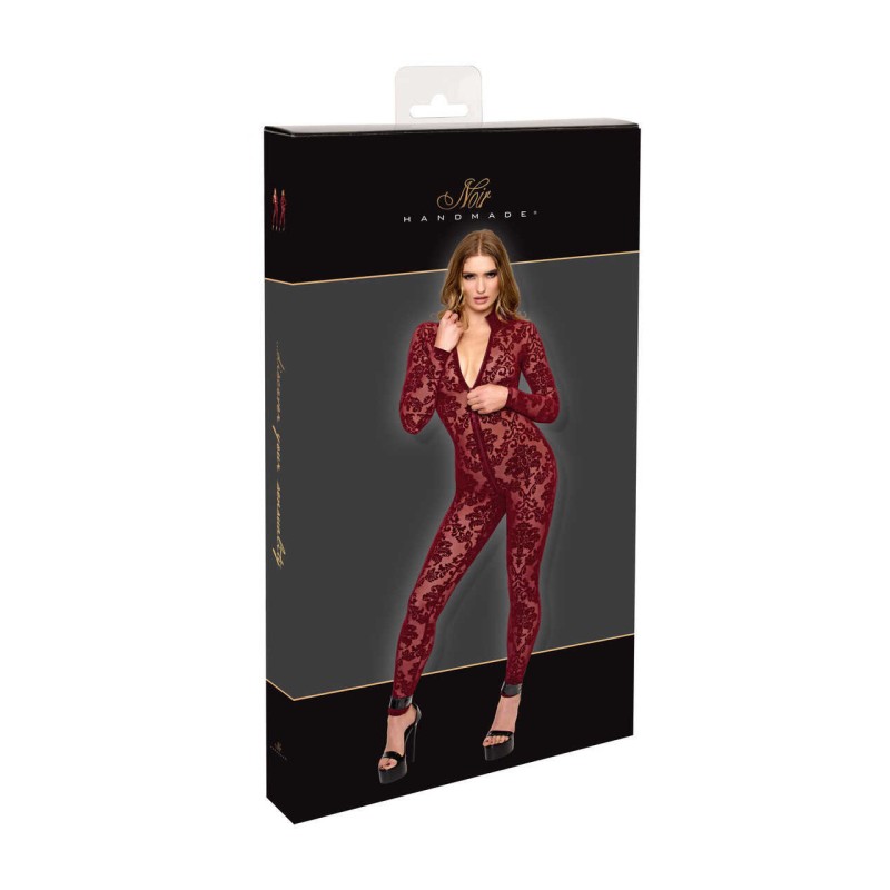 F421 Masquerade Bodystocking avec Zip Trois Voies Noir HandMade