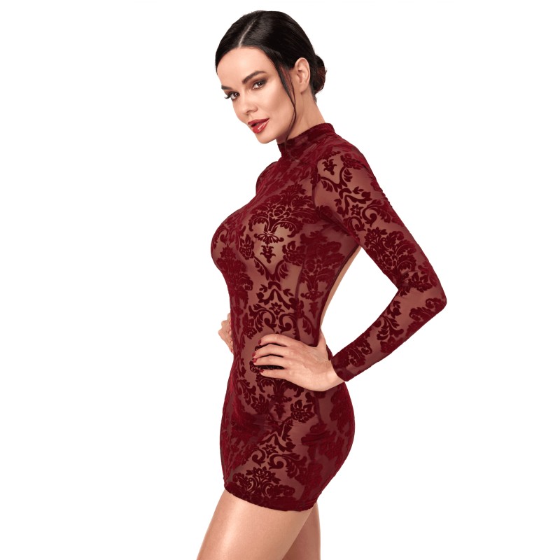 F423 Masquerade Robe courte dos nu Noir HandMade
