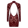 F423 Masquerade Robe courte dos nu Noir HandMade
