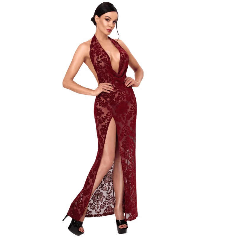 F424 Masquerade Robe longue dos nu Noir HandMade