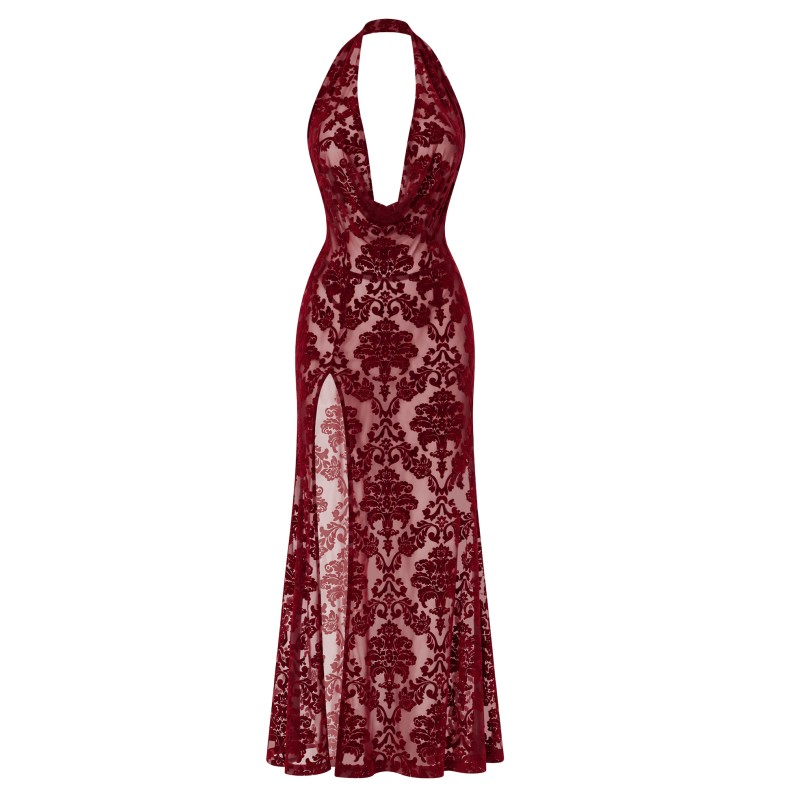 F424 Masquerade Robe longue dos nu Noir HandMade