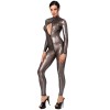 F429 Moondust Bodystocking avec Zip Trois Voies Noir HandMade