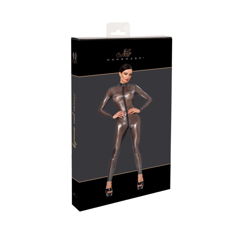 F429 Moondust Bodystocking avec Zip Trois Voies Noir HandMade