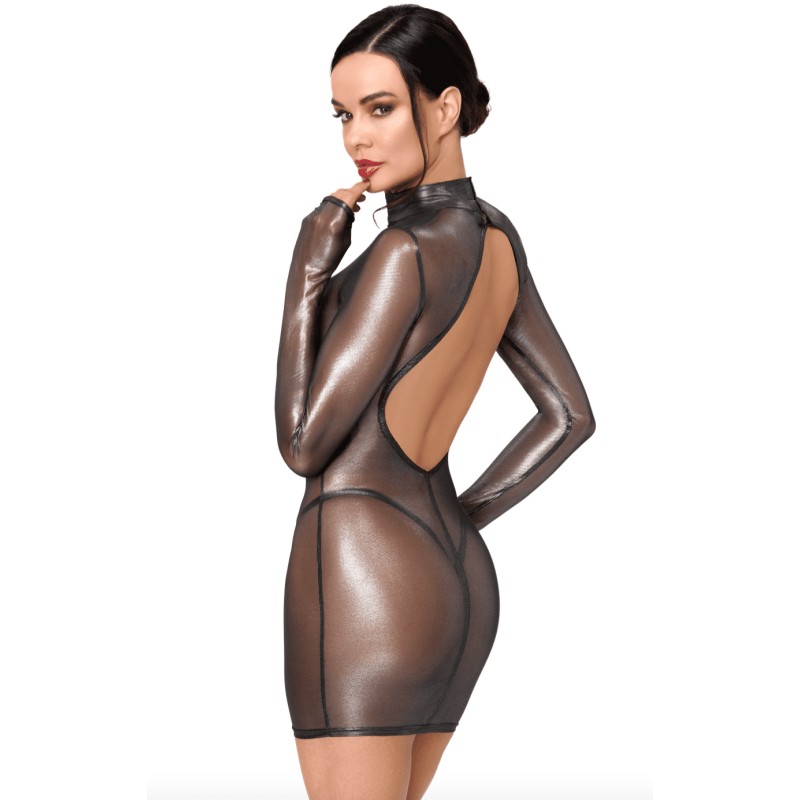 F431 Moondust Robe courte dos nu Noir HandMade
