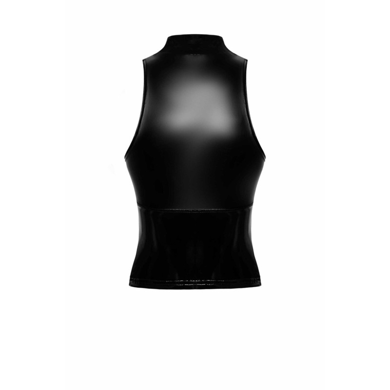 F324 Glam Top wetlook avec corset en vinyle Noir HandMade