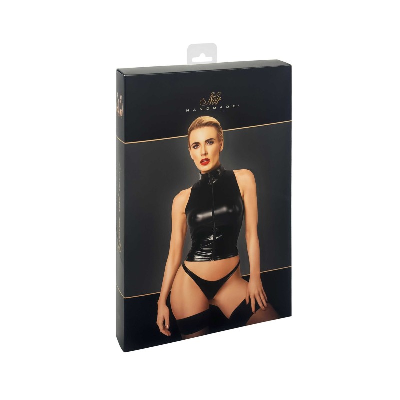 F324 Glam Top wetlook avec corset en vinyle Noir HandMade