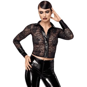 F377 Noirelle Chemise en dentelle boutonnée Noir HandMade