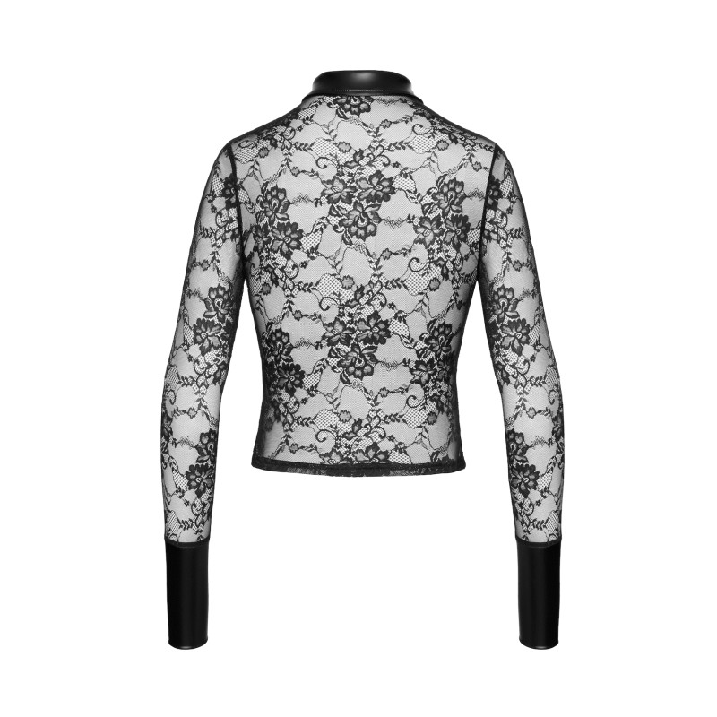 F377 Noirelle Chemise en dentelle boutonnée Noir HandMade