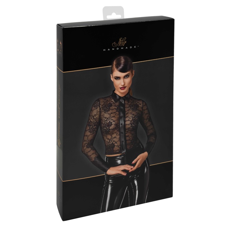 F377 Noirelle Chemise en dentelle boutonnée Noir HandMade