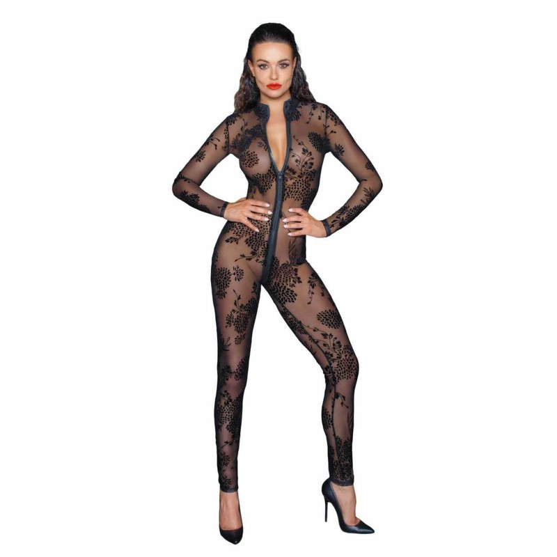 F237 Combinaison longue en tulle avec fermeture éclair à 3 voies Noir HandMade